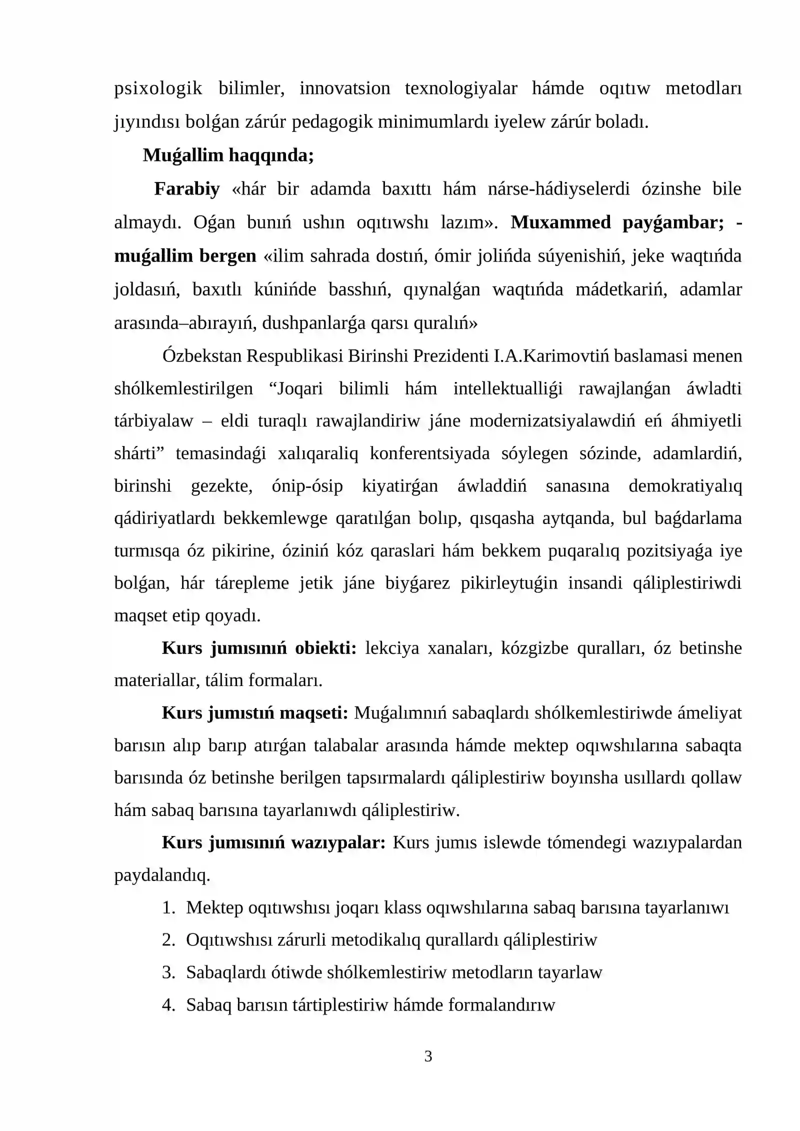 Muǵallimniń sabaqqa tayarlanıwı 3