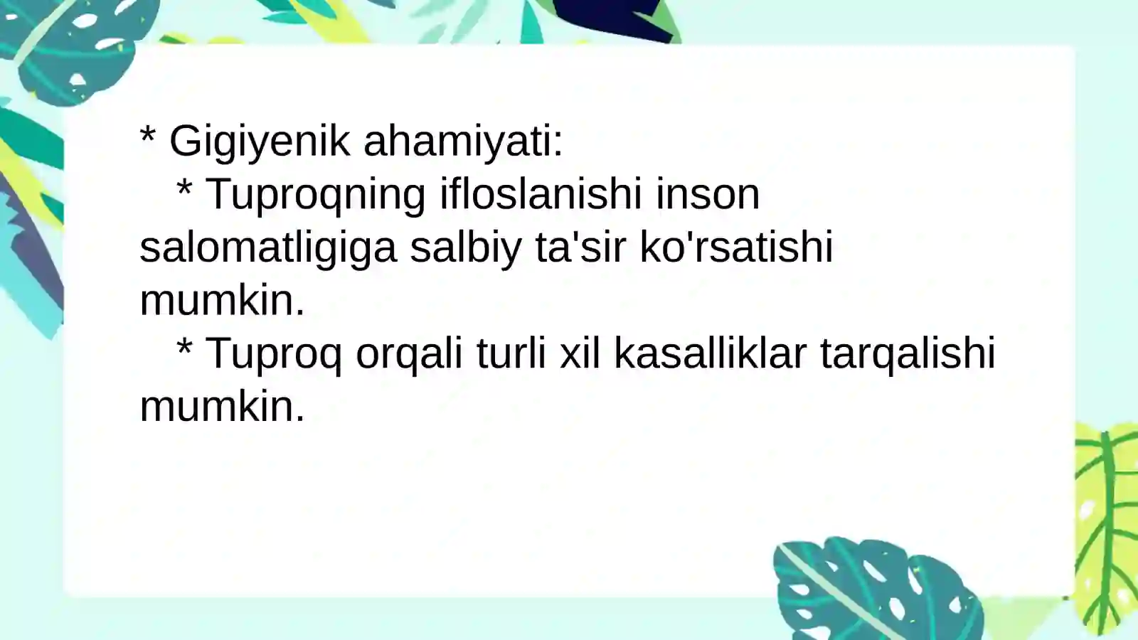 Tuproqni hosil qiluvchi omillar: gigiyenik nuqtai nazar. Tuproqning inson hayotidagi ahamiyati gigiyenik nuqtai nazardan roli 3
