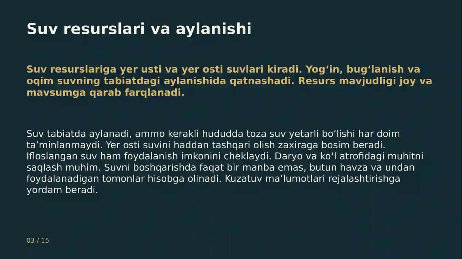 Suv resurslarining foydalanishi 3