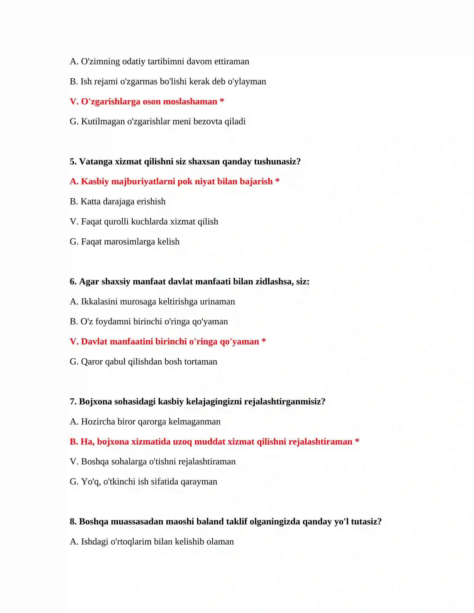 Bojxona IQ test javoblari 2026 3