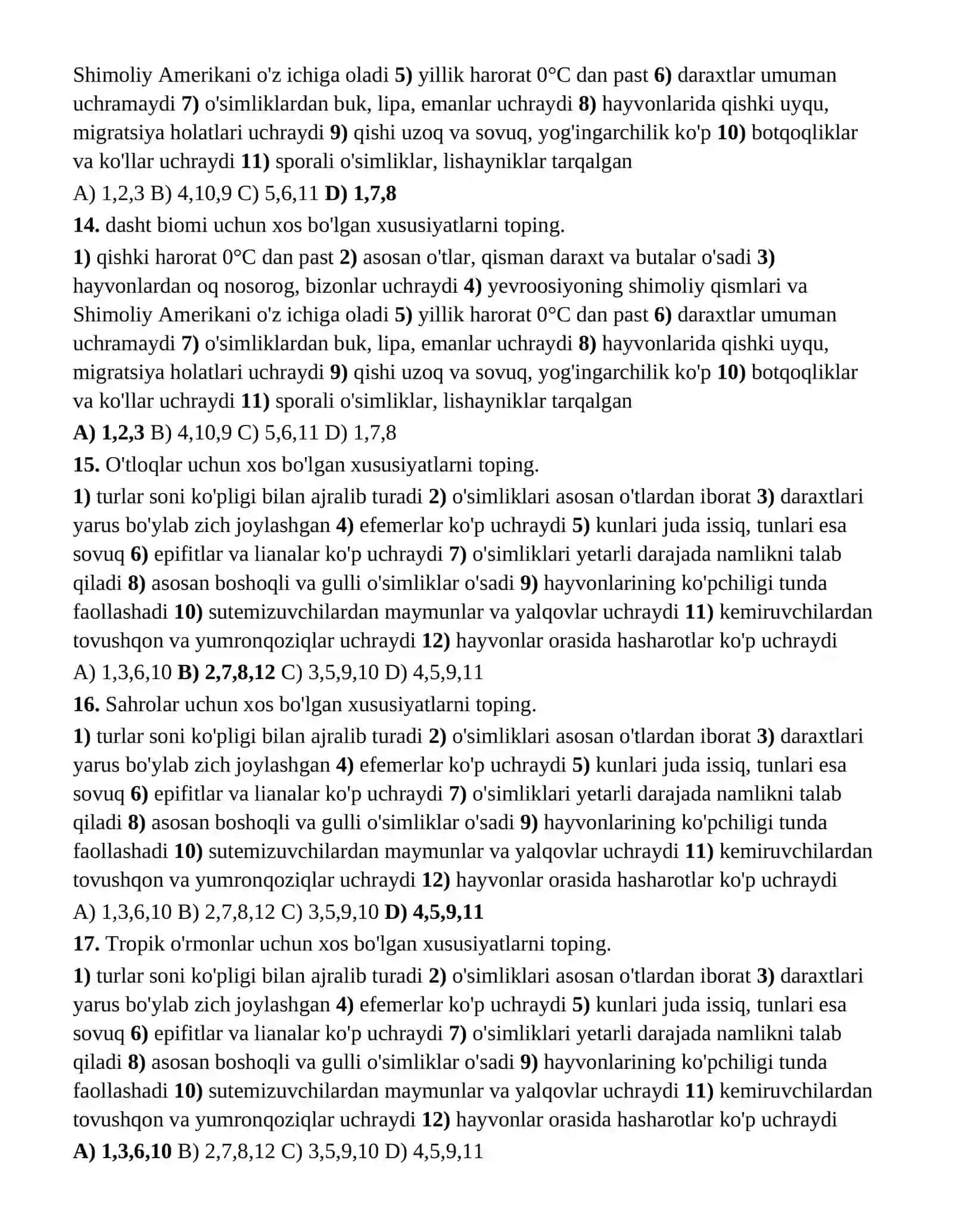 11-sinf biologiya testlari to'liq savollar-javoblar 3