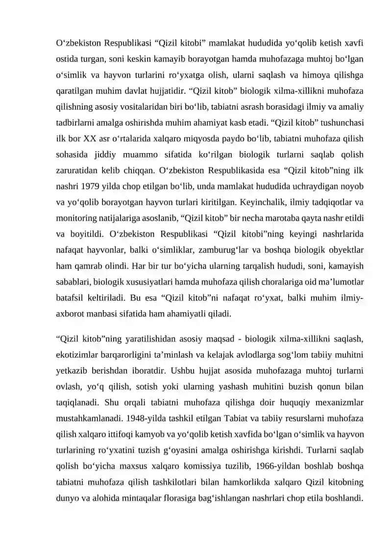 O‘zbekiston Respublikasi “Qizil kitobi” va uning atrof-muhitni muhofaza qilishdagi o‘rni 3