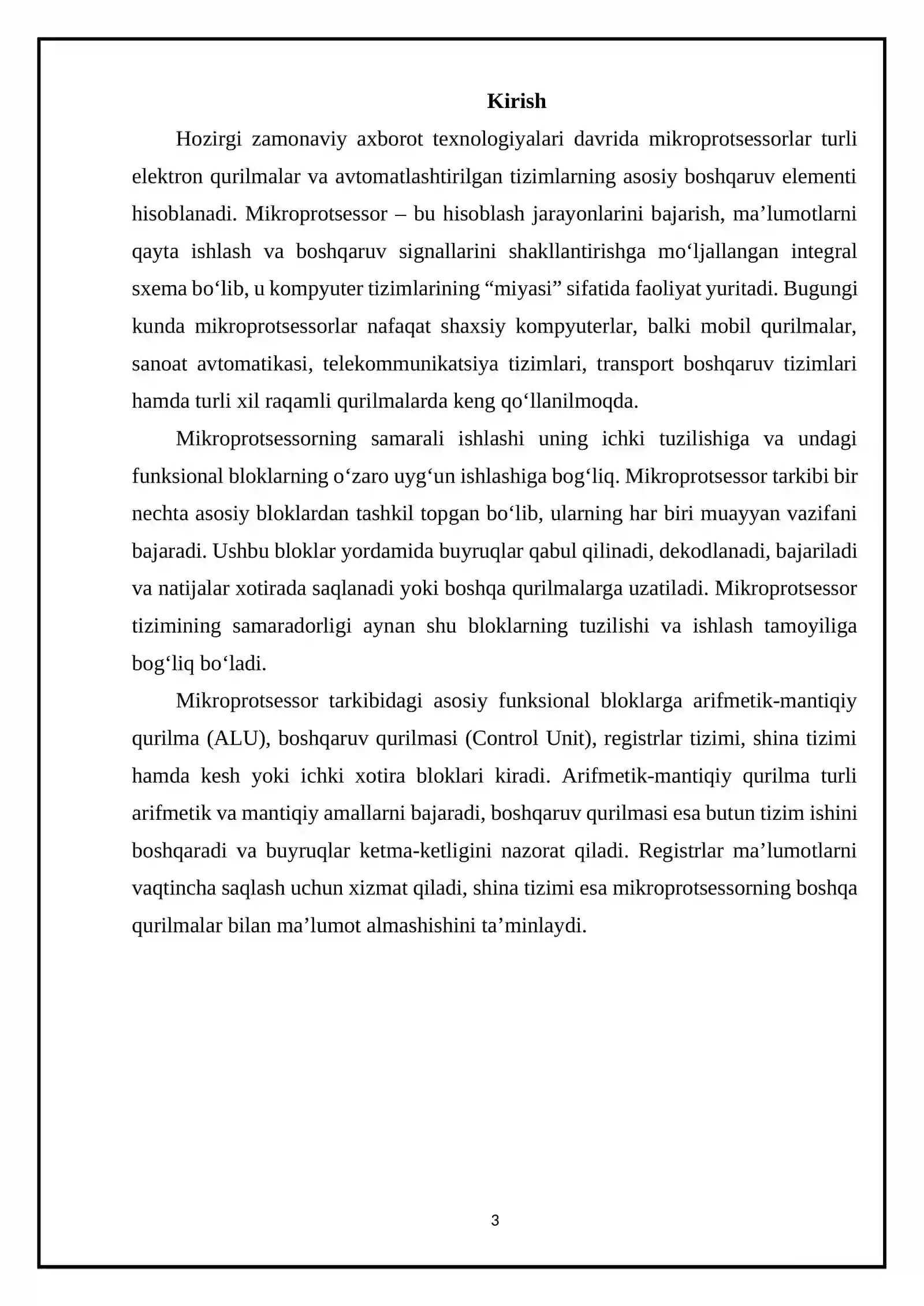 Mikroprotsessorning ishini tashkil etuvchi asosiy bloklar turkumi 3