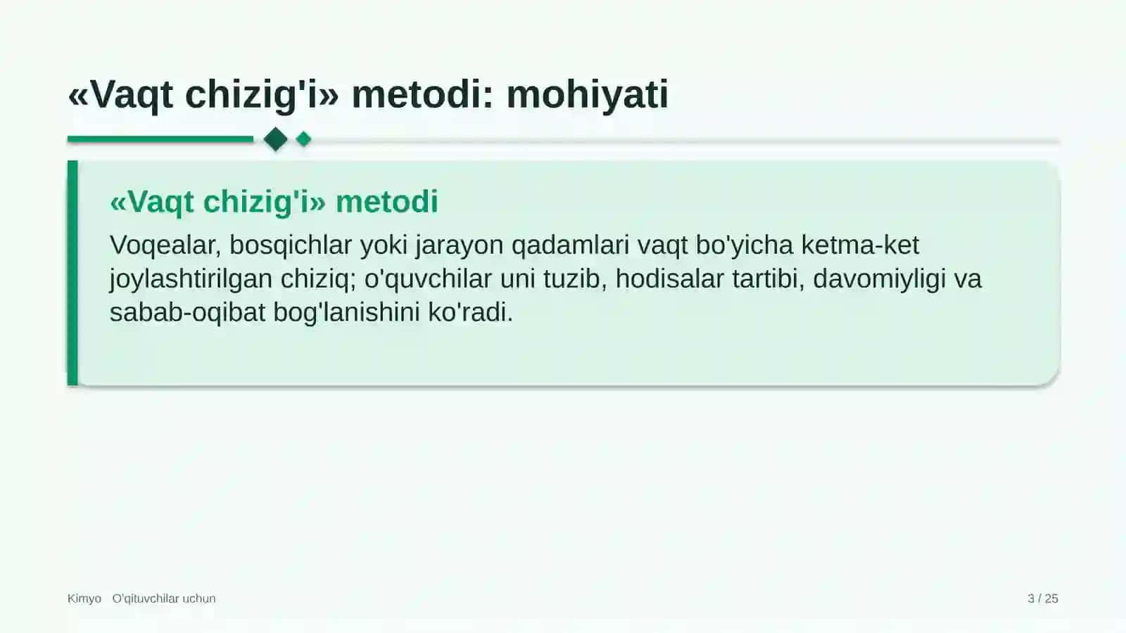 kimyo darslarida vaqt chizig'i metodidan foydalanish 2893 3