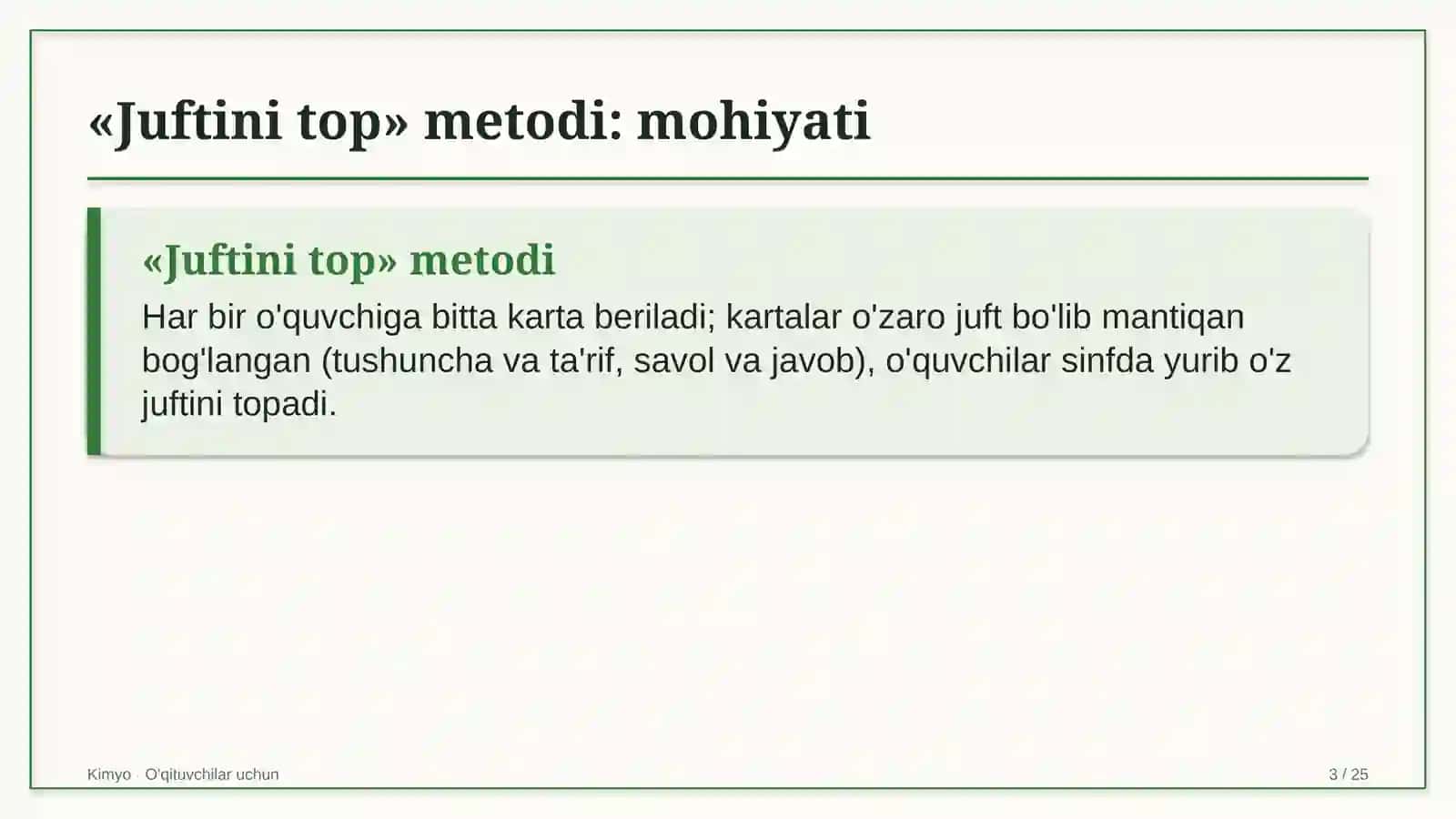 kimyo darslarida juftini top metodidan foydalanish 9838 3