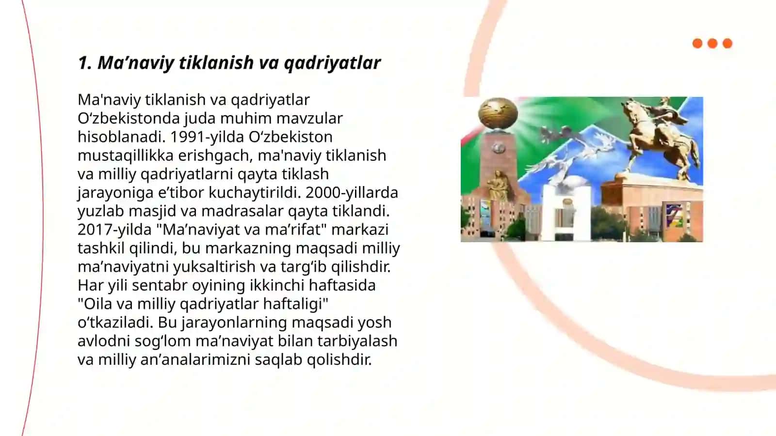 Mustaqillik yillarida Oʻzbekistonda maʼnaviy va madaniy taraqqiyot 3