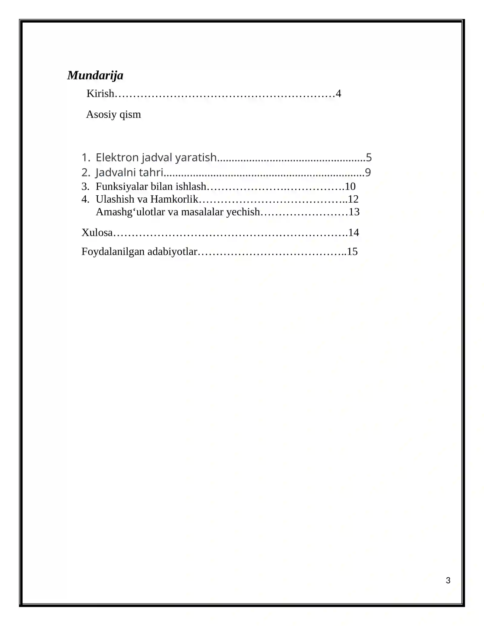 GOOGLE SHEETS IMKONIYATLARI 3