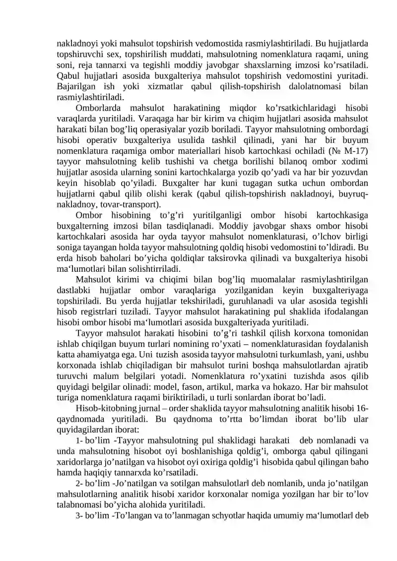Tayyor mahsulot va uning sotilishini hisobga olish 3