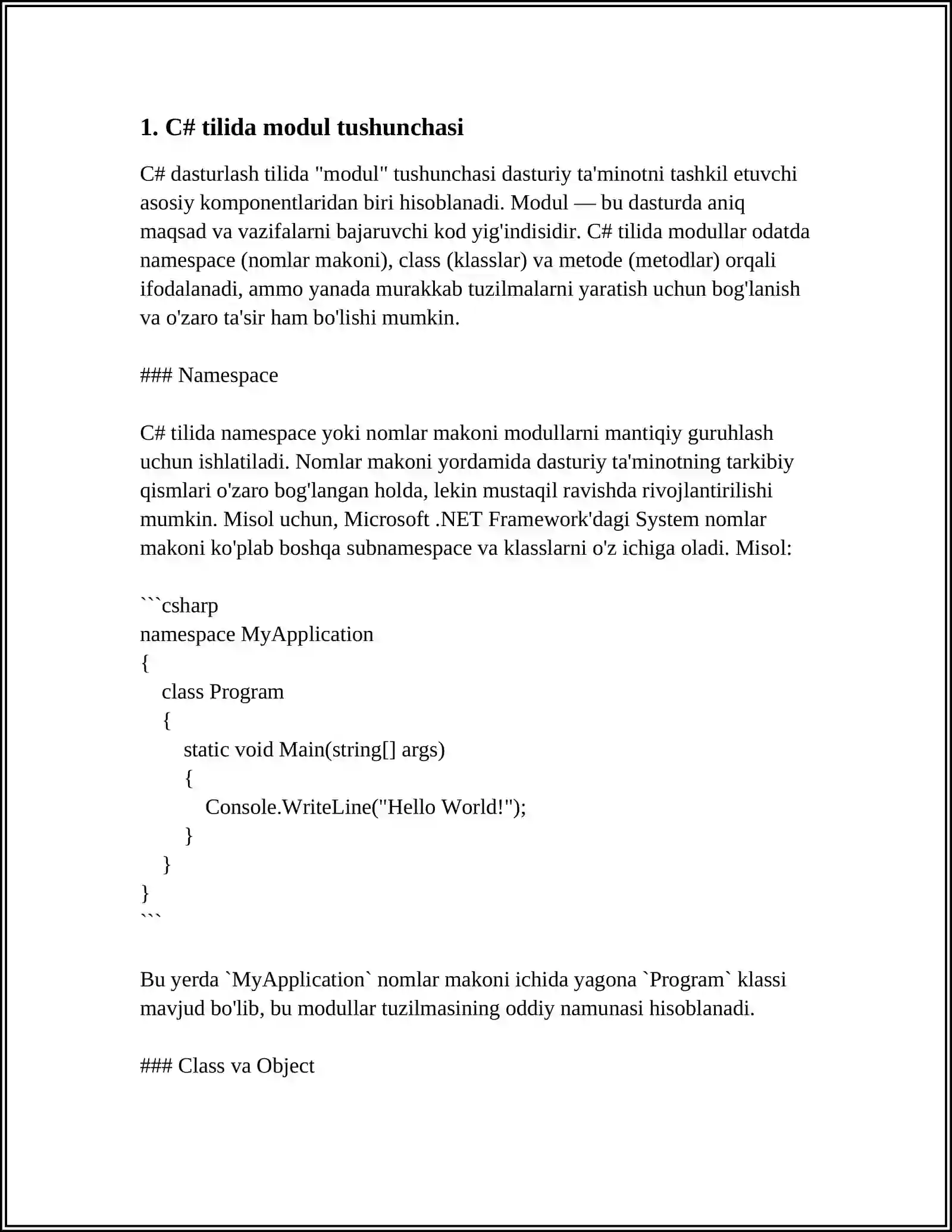 C# VA BOSHQA TILLARDA (PASCAL,C++)MODULI DASTURLASH 3