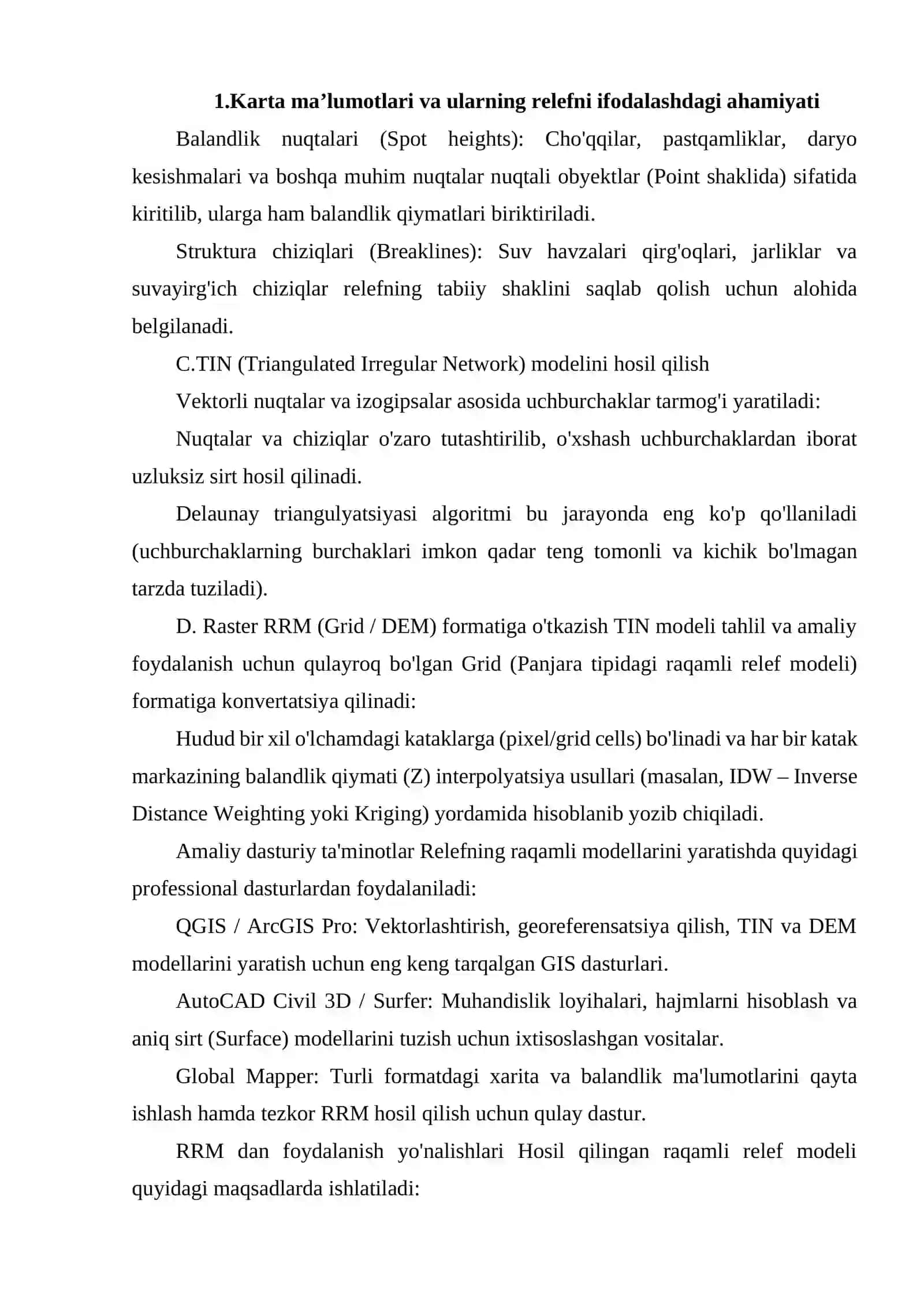 KARTA MA’LUMOTLARI ASOSIDA RELEFNING RAQAMLI MODELINI HOSIL QILISH. 3