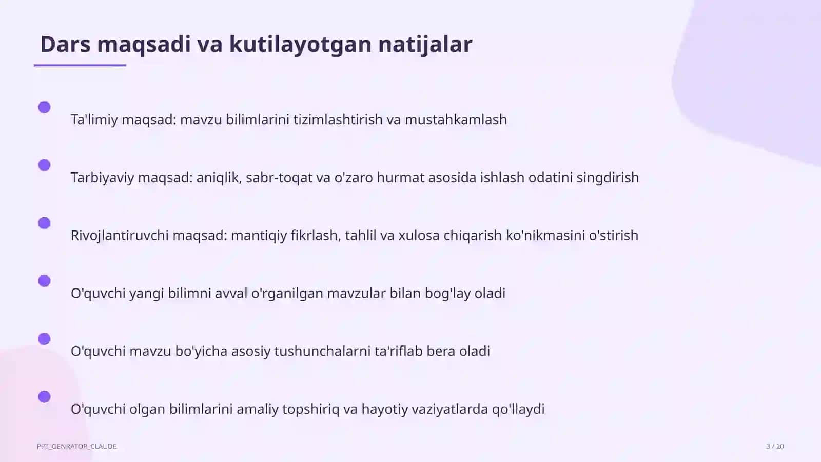Dars rejasi 3