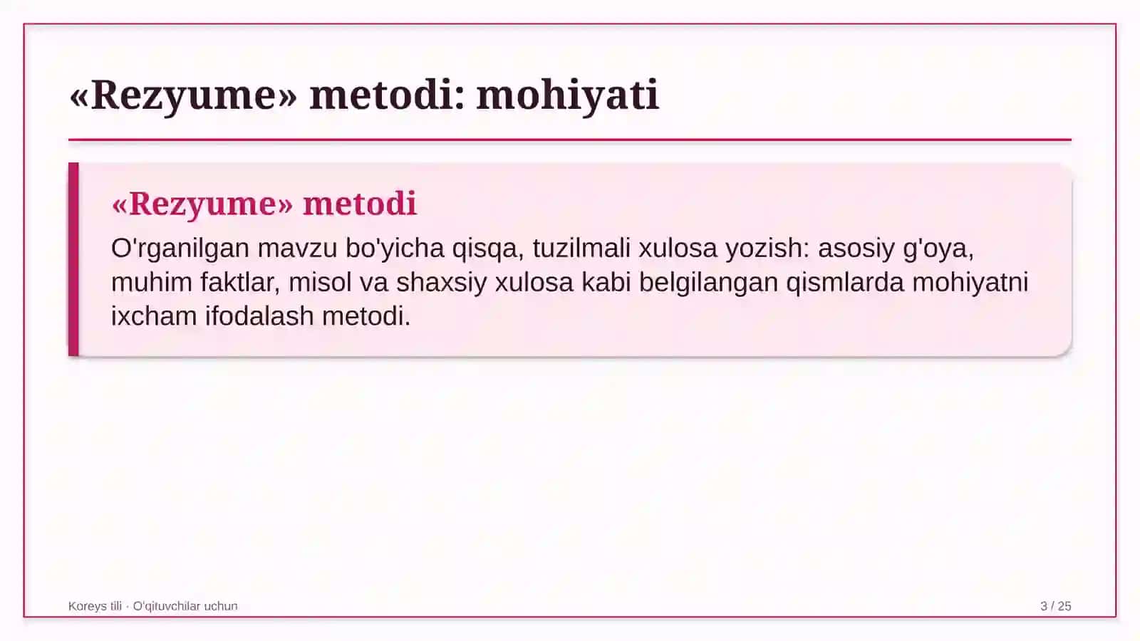 koreys tili darslarida rezyume metodidan foydalanish 9767 3