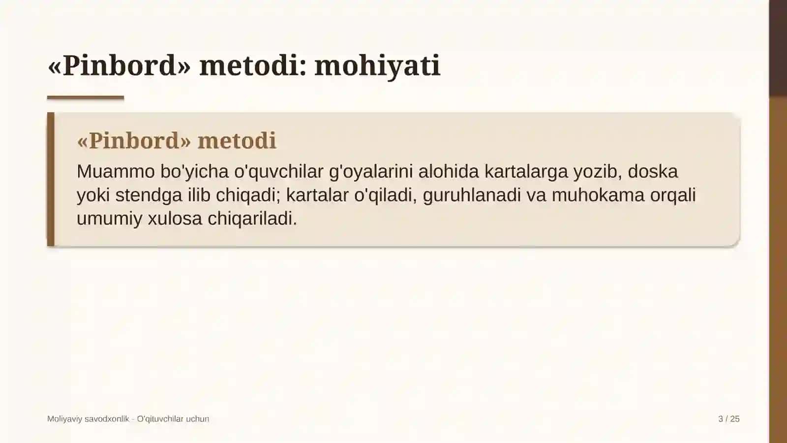 moliyaviy savodxonlik darslarida pinbord metodidan foydalanish 2804 3