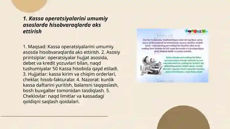 Kassa muomalalarini hisobvaraqlar va hisob registrlarida aks ettirish 3