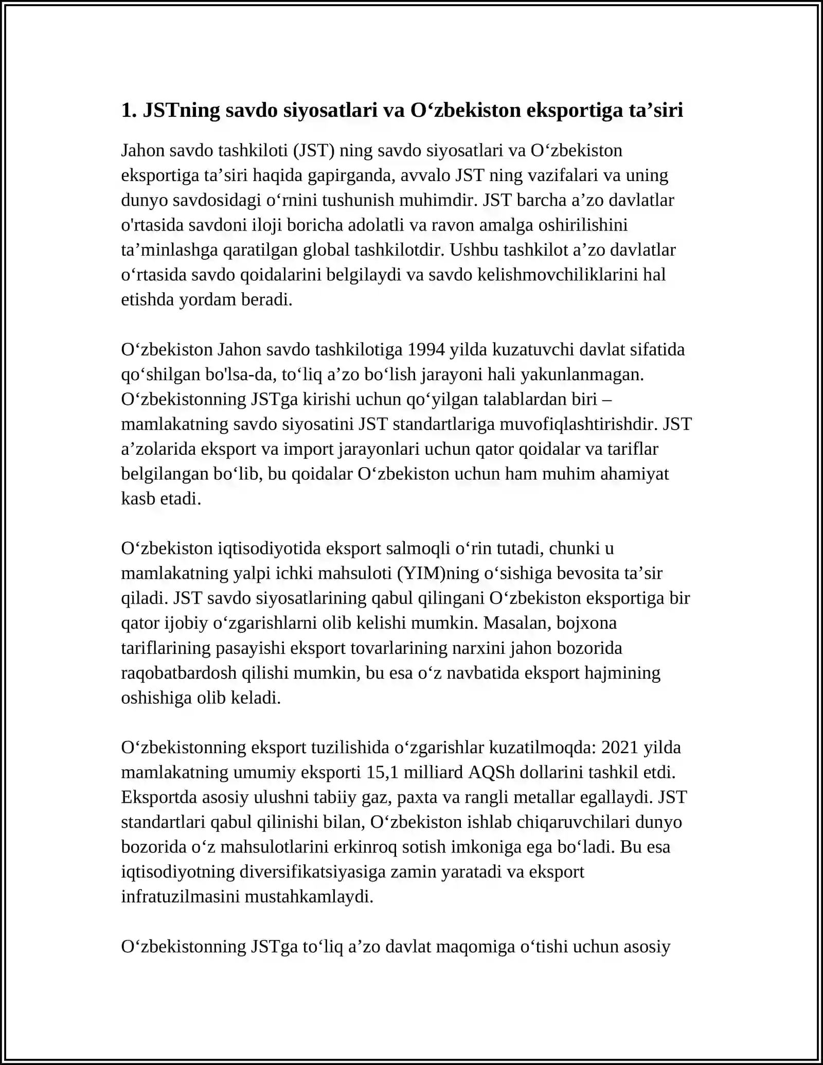 XALGARO IQTISODIY TASHKILOTLAR: JST, XIM, JAHON BANKI, OPEK 3