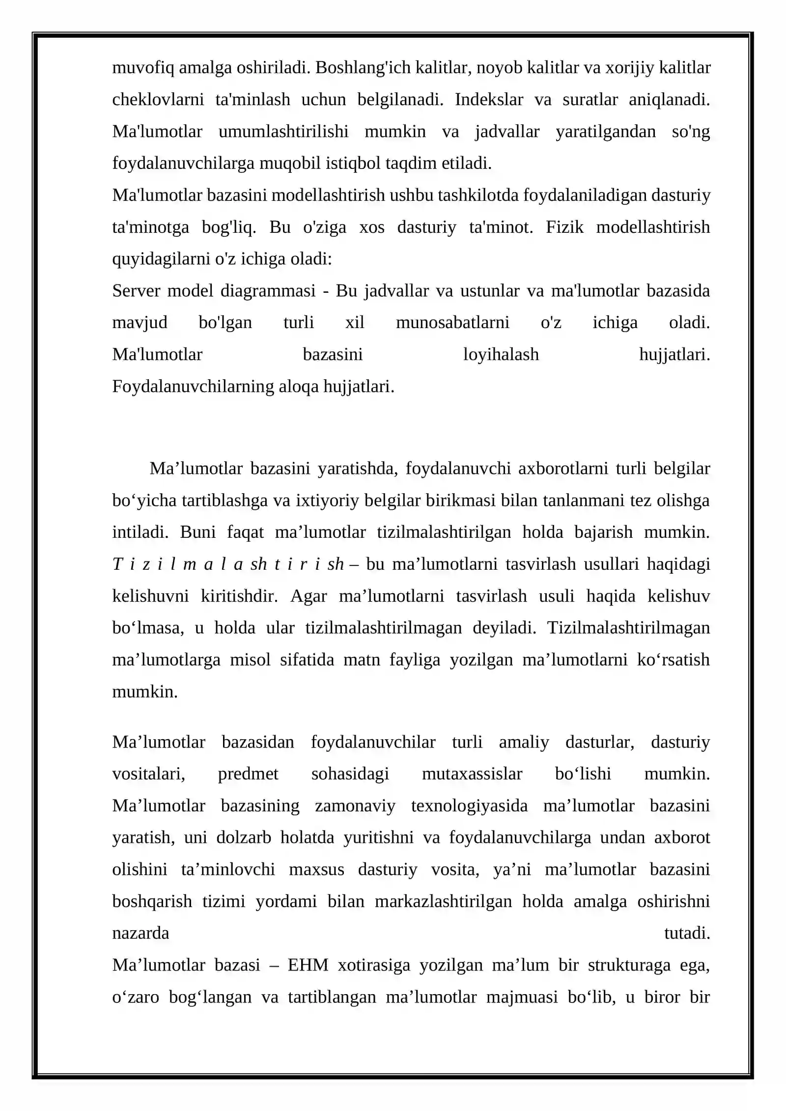 MA’LUMOTLAR BAZASI TEXNOLOGOYALARI FANIDAN “XTB(Xalq ta’lim bo’limi”) MB loyihalash mavzusida KURS ISHI 3