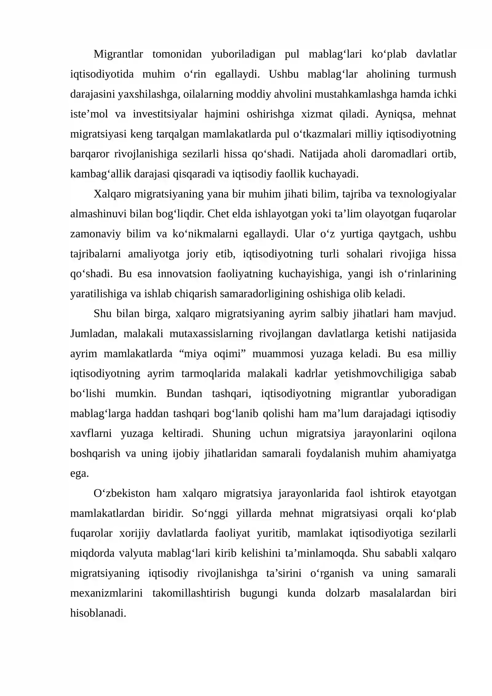 XALQARO MIGRATSIYANING IQTISODIY RIVOJLANISHGA TA’SIRI 3