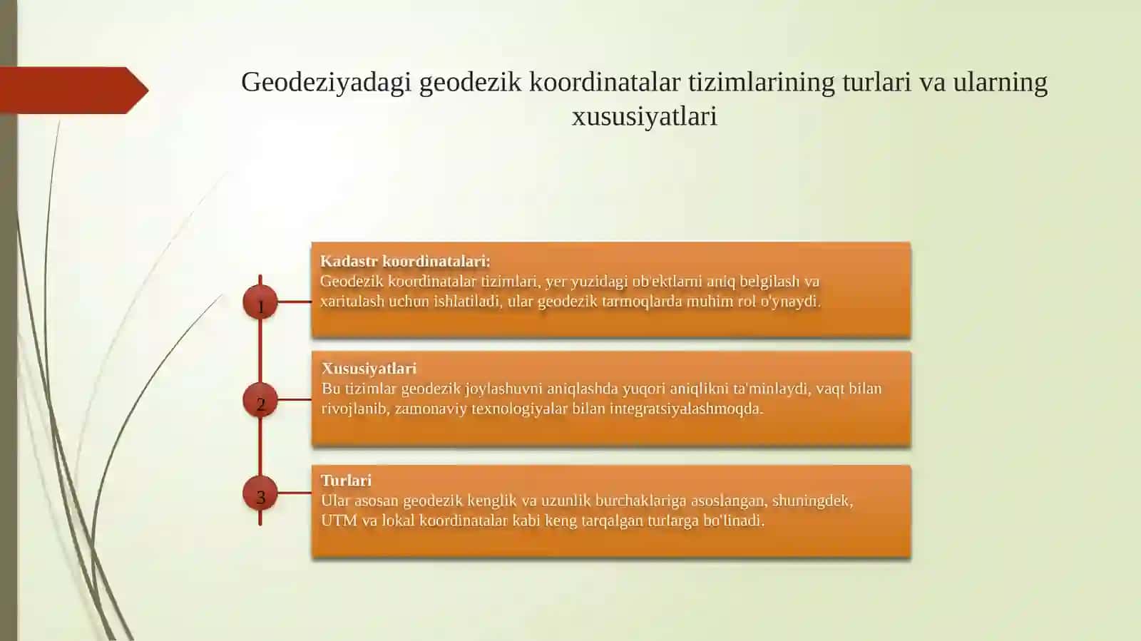Geodeziyada qo‘llanadigan koordinatalar sistemalarini o‘rganish. 3