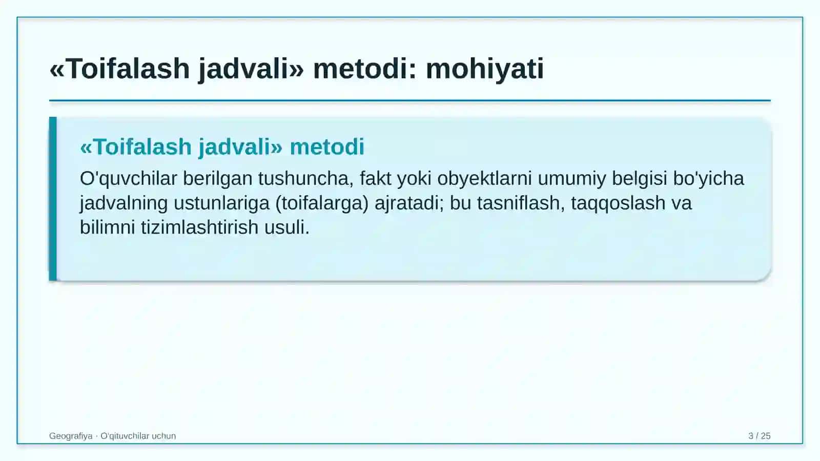 geografiya darslarida toifalash jadvali metodidan foydalanish 5571 3