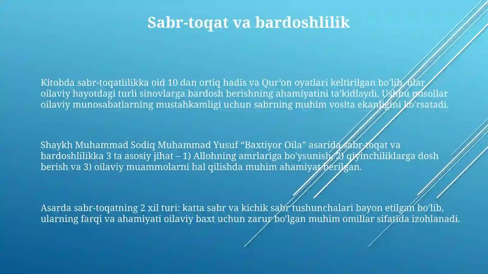 Shayx Muxammad Sodiq Muhammad Yusuf hazratlarining Baxtiyor oila asarida islom qadriyatlari talqini 3
