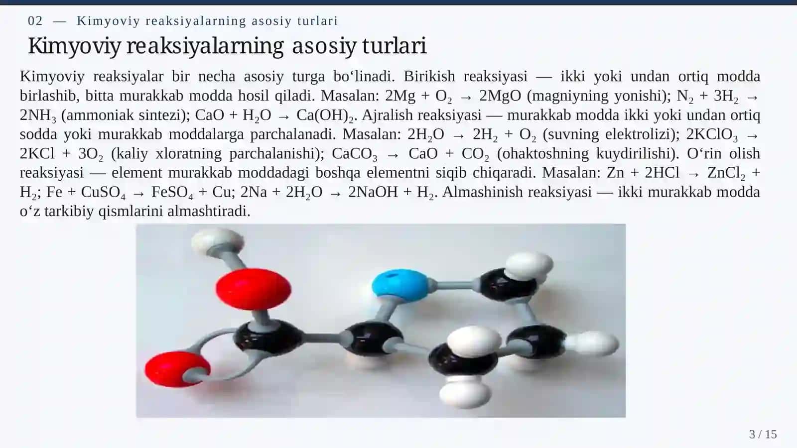 KIMYOVIY REAKSIYALAR: TURLARI, MEXANIZMLARI VA REAKSIYA TEZLIGIGA TA’SIR ETUVCHI OMILLAR 3