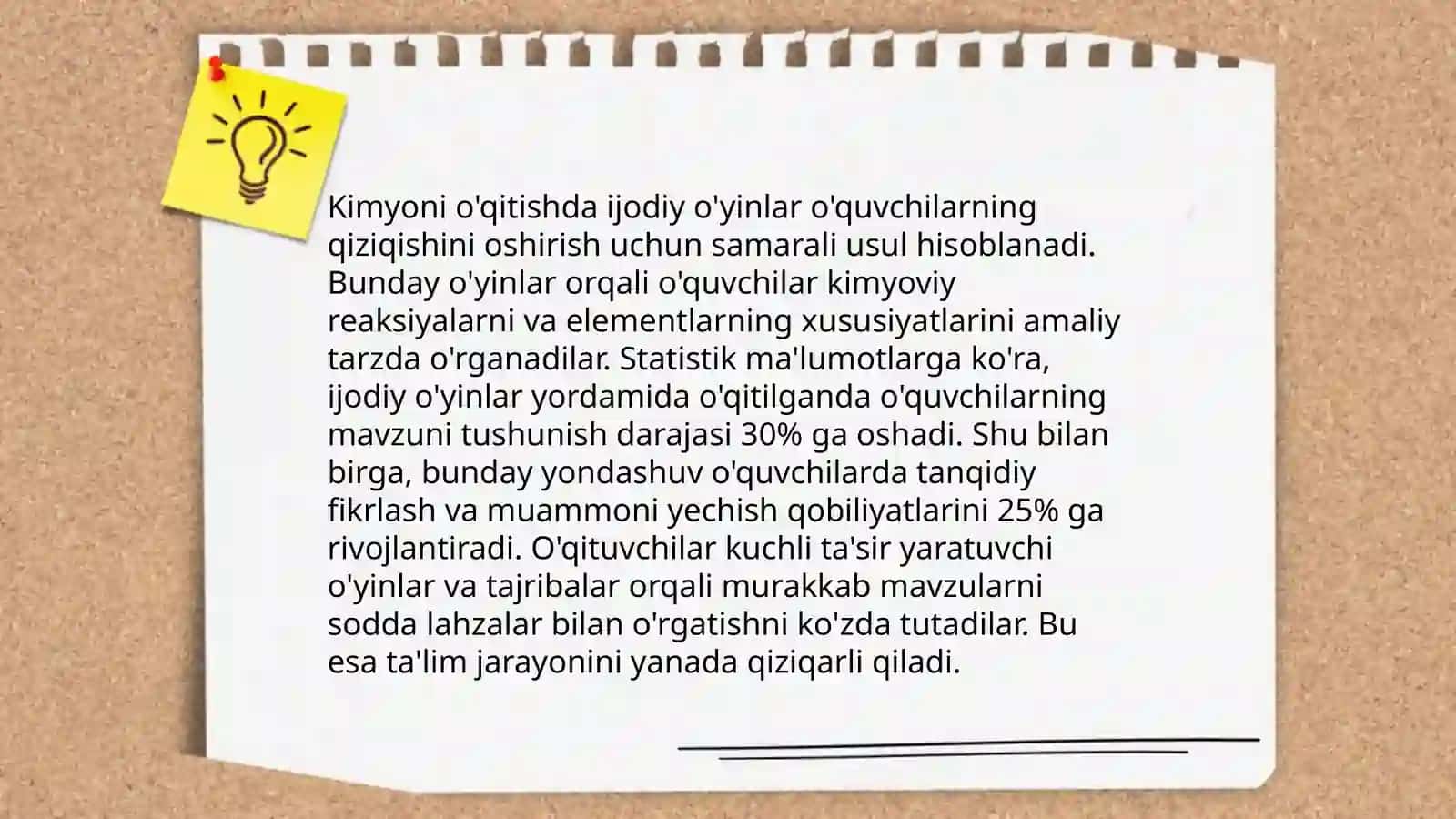 Kimyoni o'qitishda ijodiy o'yinlar va ishbilarmonlar o'yini 3