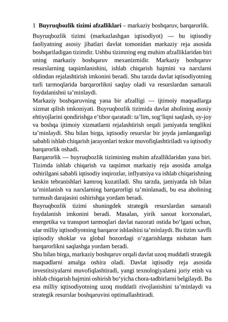 Buyruqbozlik va Bozor Iqtisodiyoti Tizimlarining Afzallik va Kamchiliklarni Tahlil Qilish 3