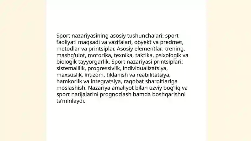 Sportning nazariy asoslari. Sport musobaqalari va sportchilarni tayyorlash tizimi 3