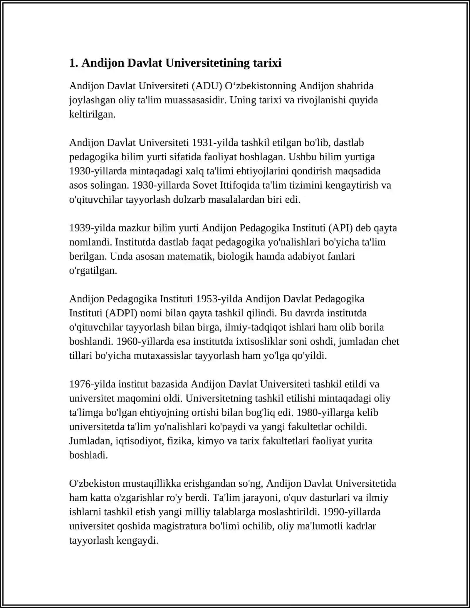 ANDIJON DAVLAT UNVERSITETI MUSTAQIL ISH 3