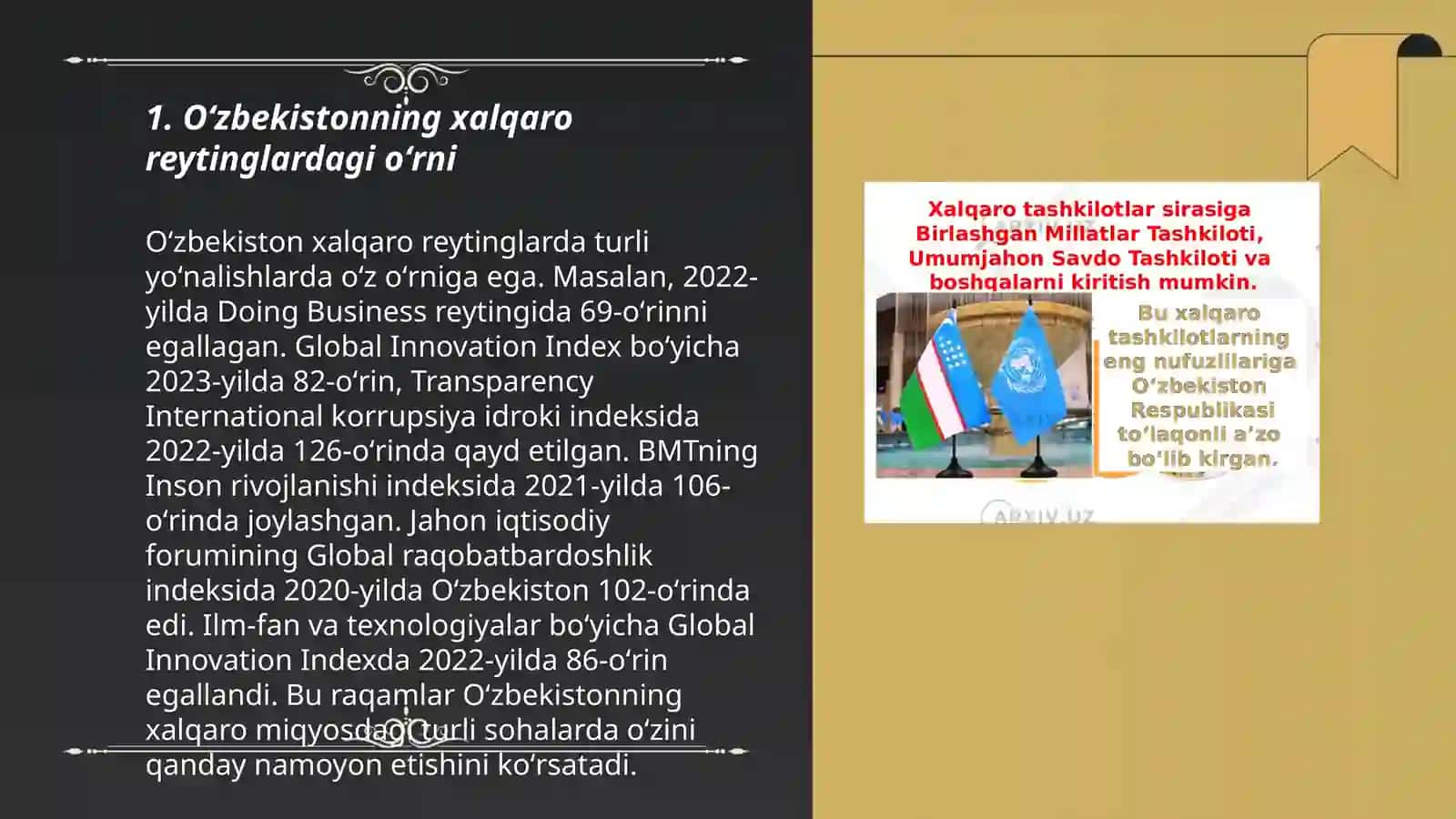 Siyosiy huquqiy sohadagi ustuvor xalqaro reytinglar va ularga Oʻzbekistonning integratsiyalashuvi 3
