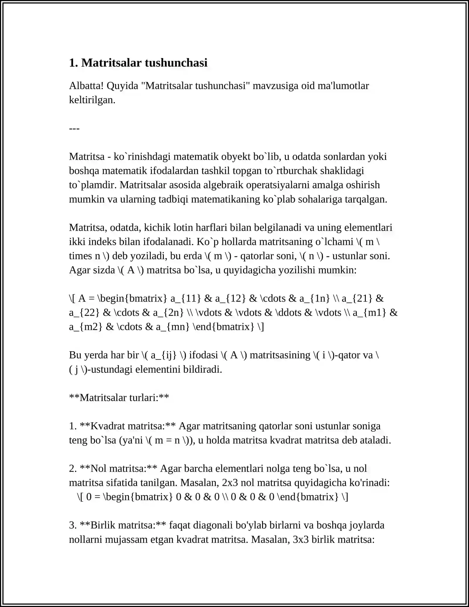 MATRITSALAR HAQIDA 3
