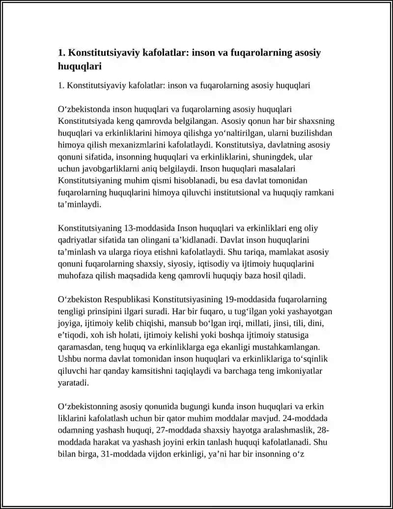 INSON HAMDA FUQARONING HUQUQ VA ERKINLIKLARINI KAFOLATLARI. FUQAROLARNING BURCHLARI 3