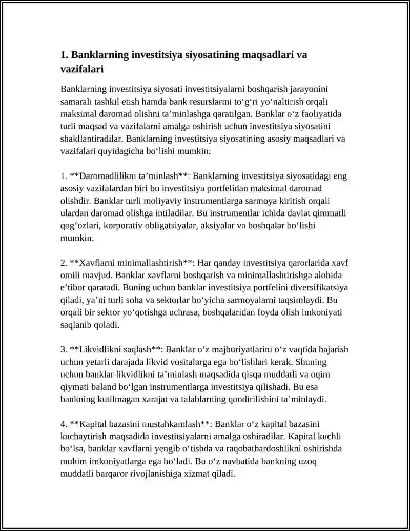 Banklarning investitsiya siyosati 3