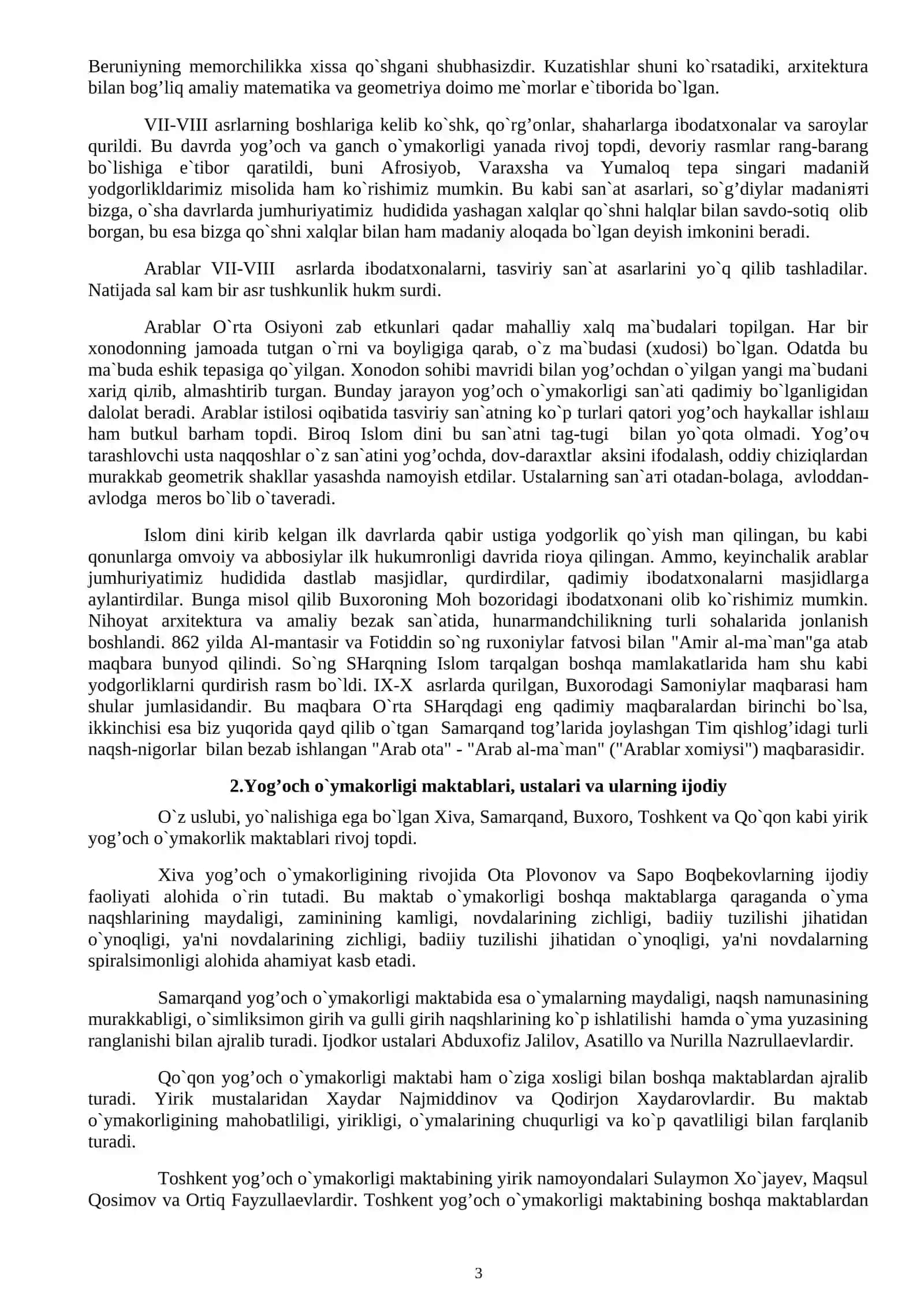 Yog’och o'ymakorligi ustalari. Mustaqil ish 3
