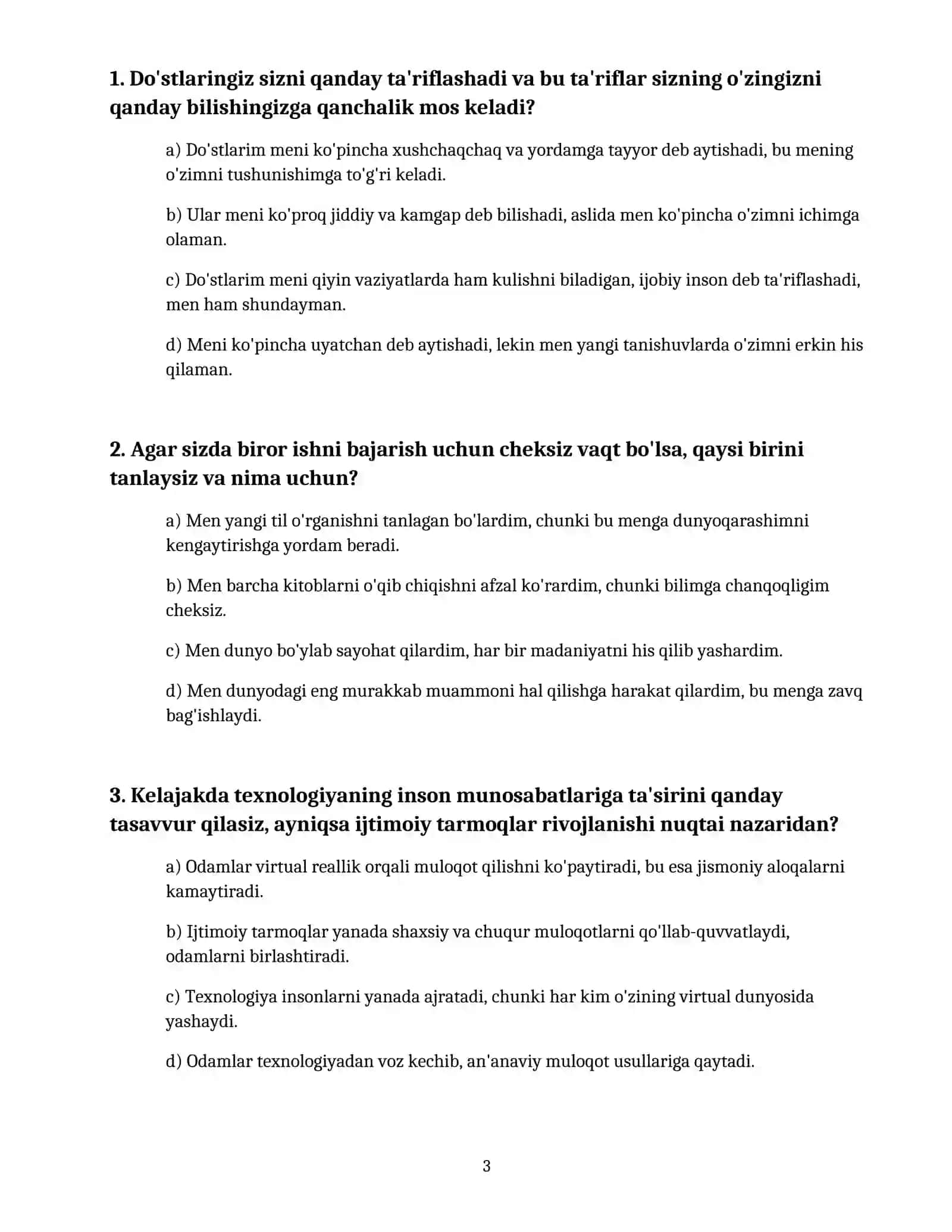 IELTS SPEAKING QISMI UCHUN ENG KO'P TUSHADIGAN 50 TA SAVOL VA ULARGA IDEAL JAVOB NAMUNALARI 3