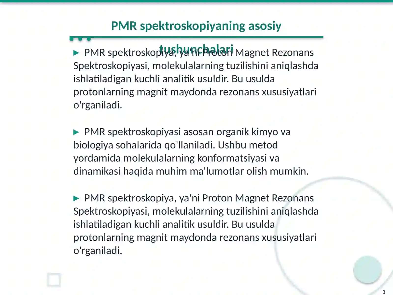 PMR spektroskopiya parametrlari 3