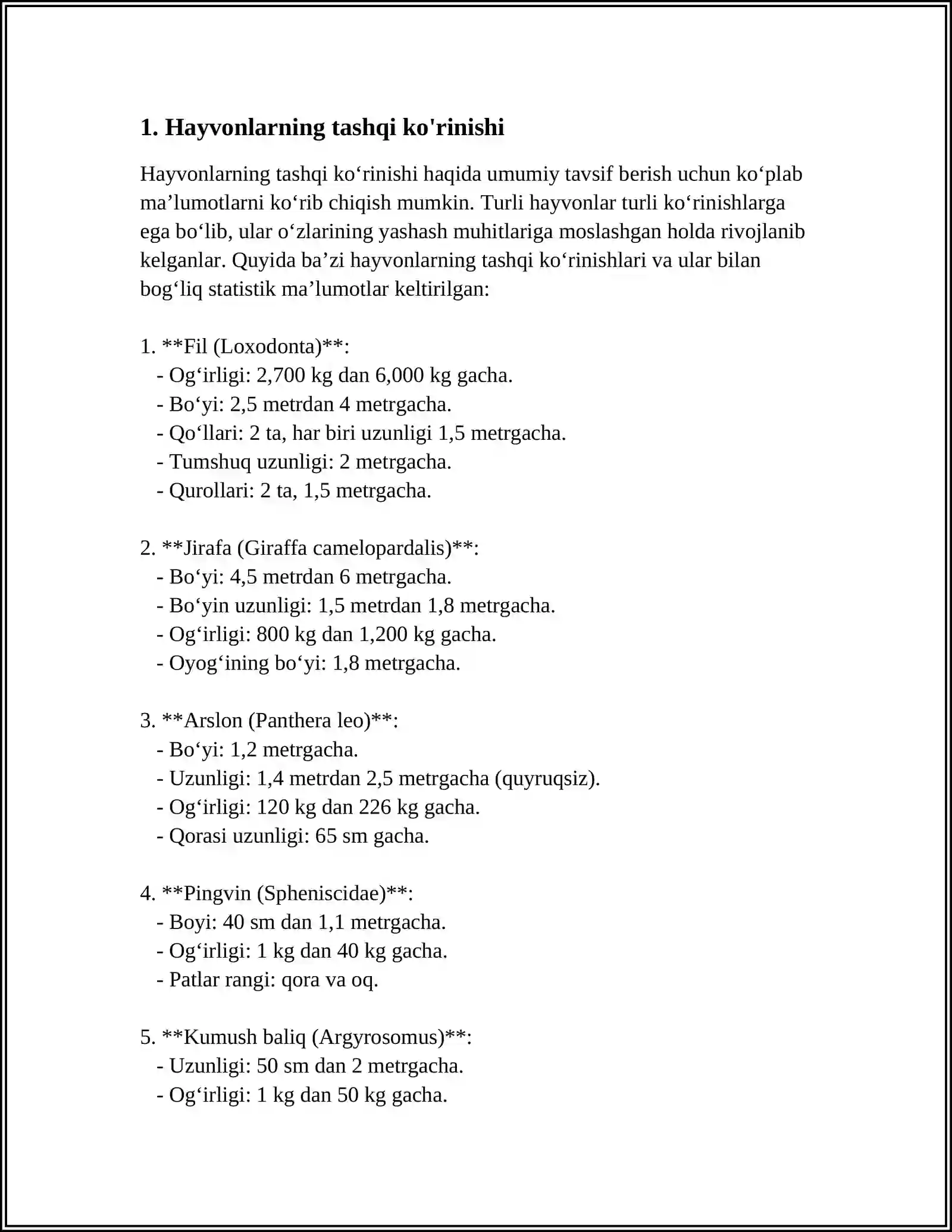 DESCRIBING ANIMALS 3