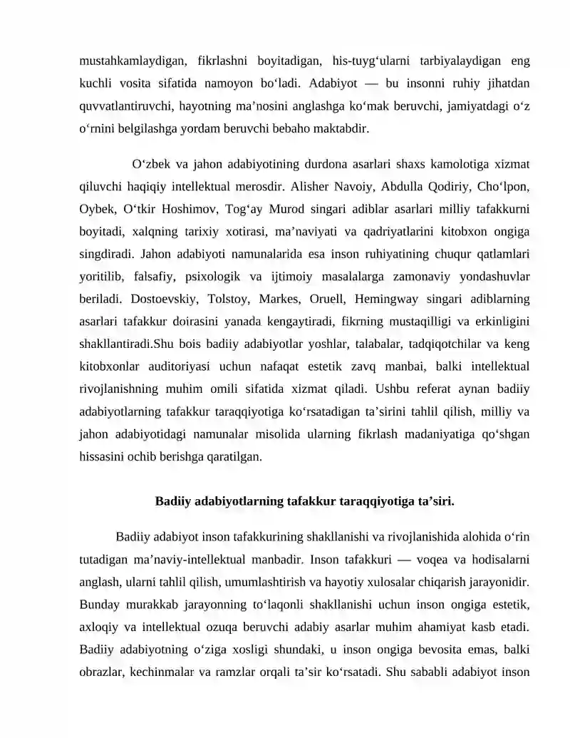 Tafakkur taraqqiyotiga xizmat qiluvchi badiiy adabiyotlar tahlili 3