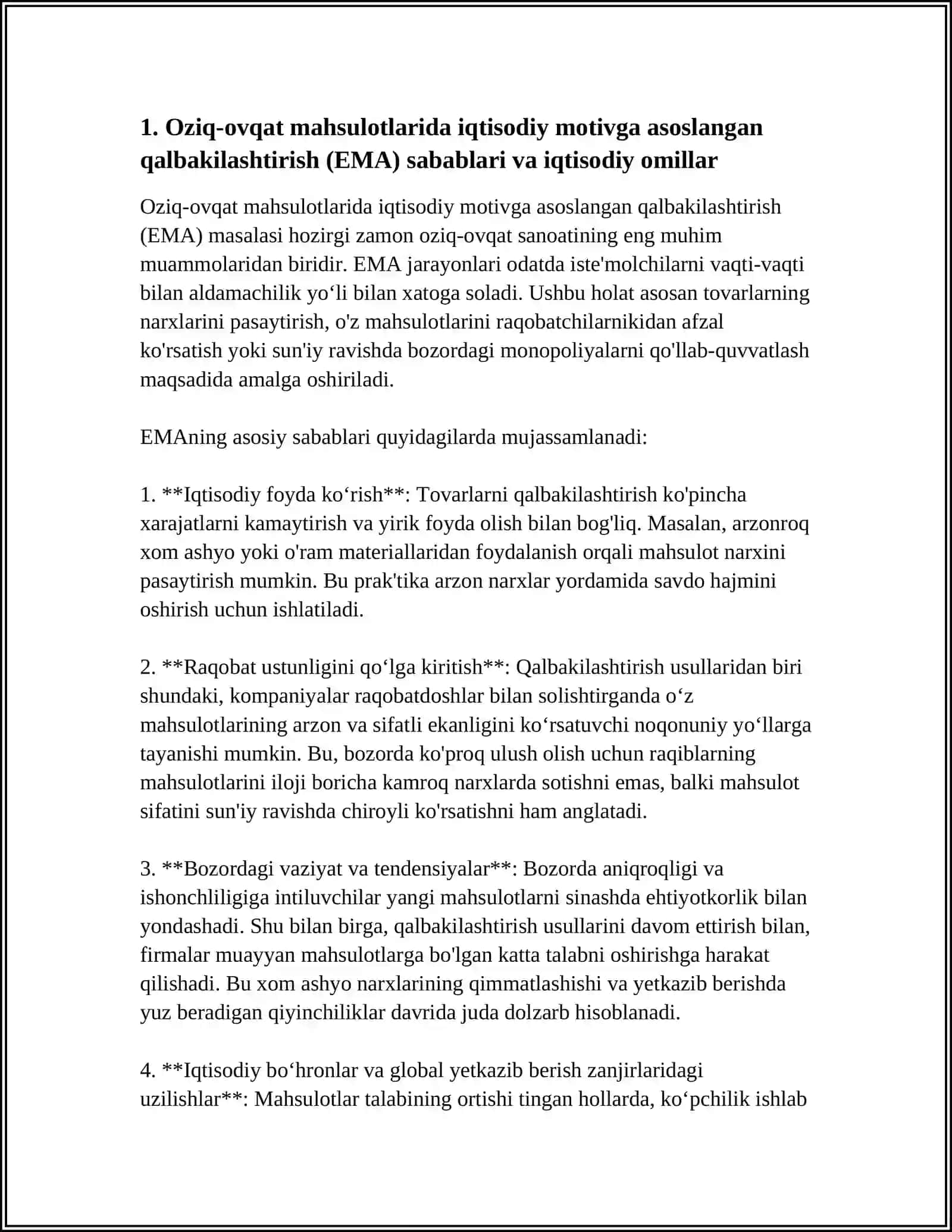 OZIQ-OVQAT MAHSULOTLARIDA IQTISODIY MOTIVGAASOSLANGAN QALBAKILASHTIRISH (EMA) 3