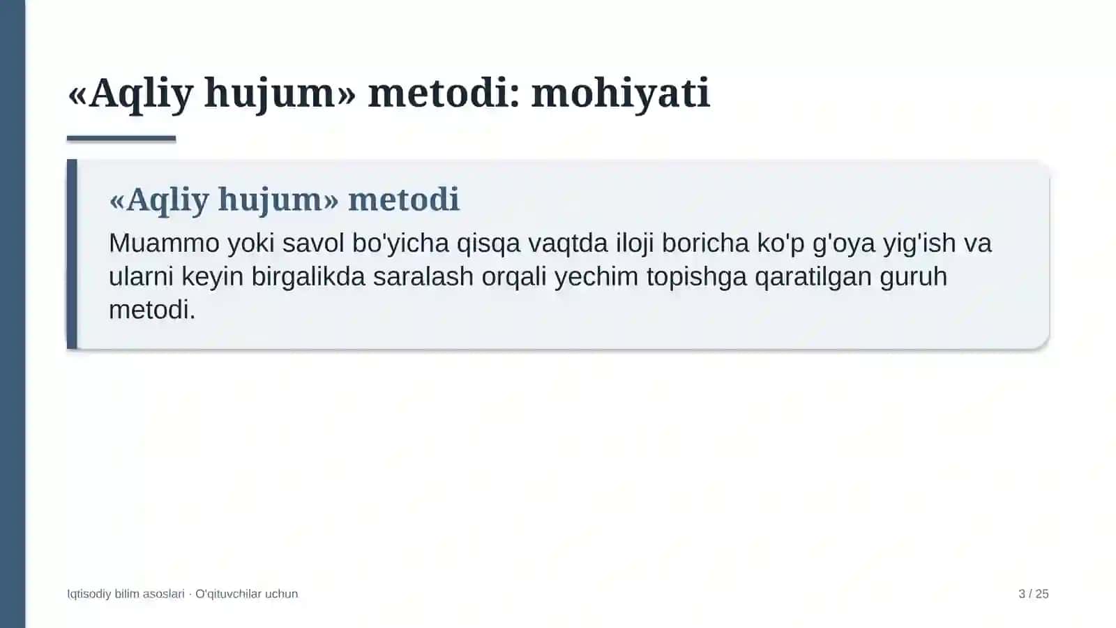 iqtisodiy bilim asoslari darslarida aqliy hujum metodidan foydalanish 1860 3