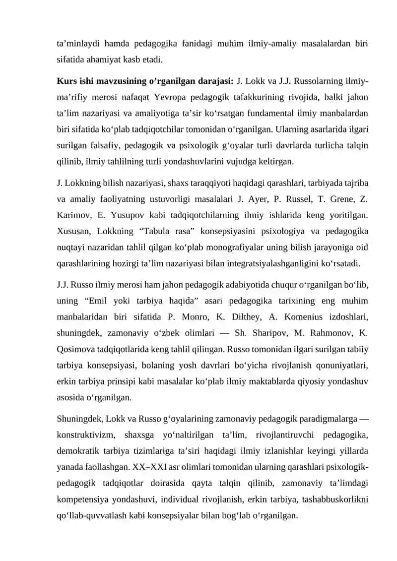 Yevropa ma’rifatchilik davri mutafakkirlari — J. Lokk va J.J. Russolarning ilmiy merosida tahlili 3