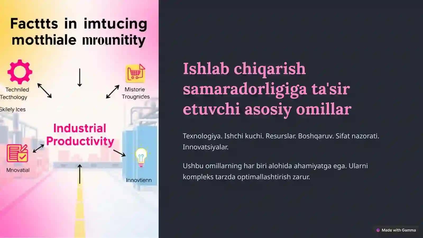 Ushbu taqdimotda sanoat ishlab chiqarishning asosiy omillari ko'rib chiqiladi 3