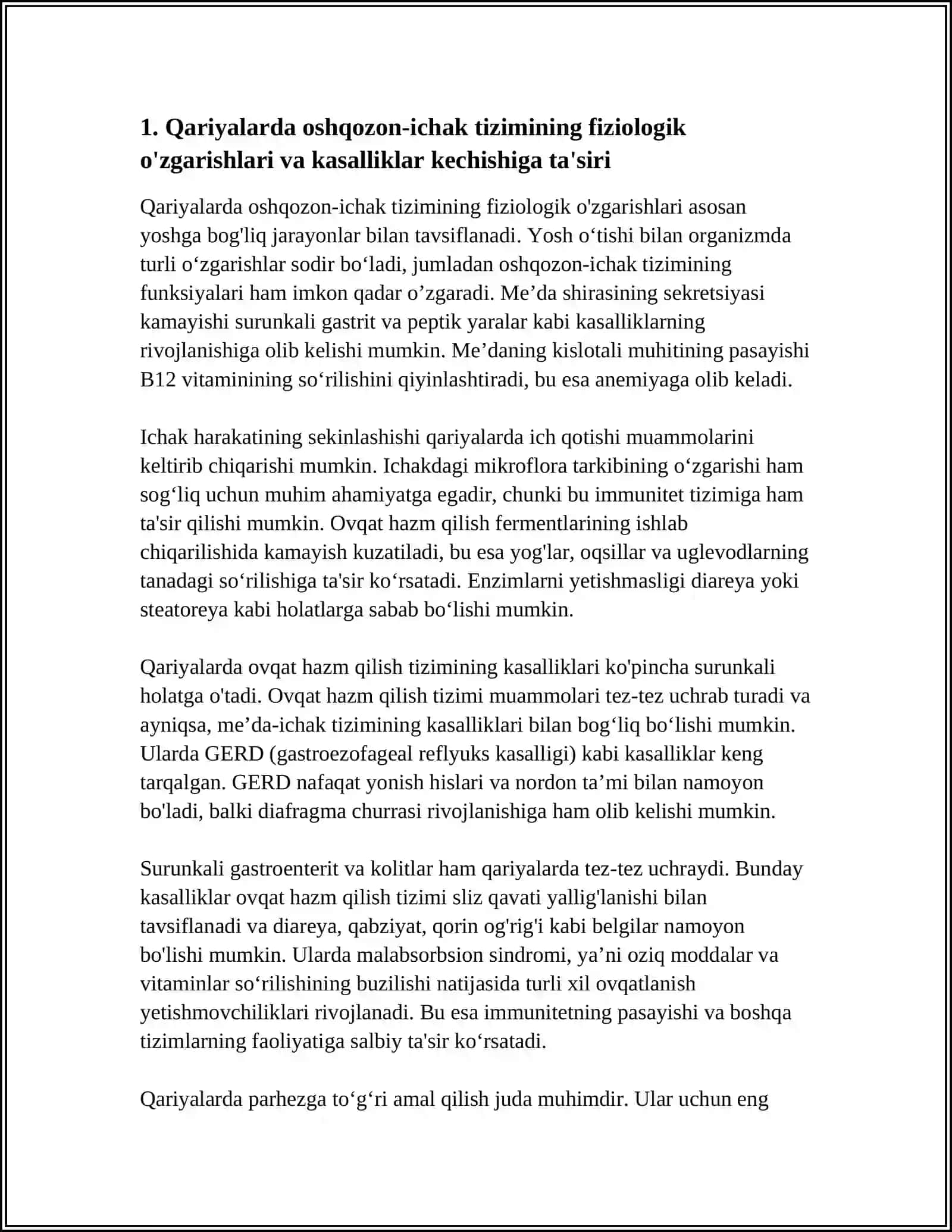 QARIYALARDA OVQAT HAZM QILISH TIZIMI KASALLIKLARINING KECHISHI VA BU KASALLIKLARIDA PARVARISHLASH 3