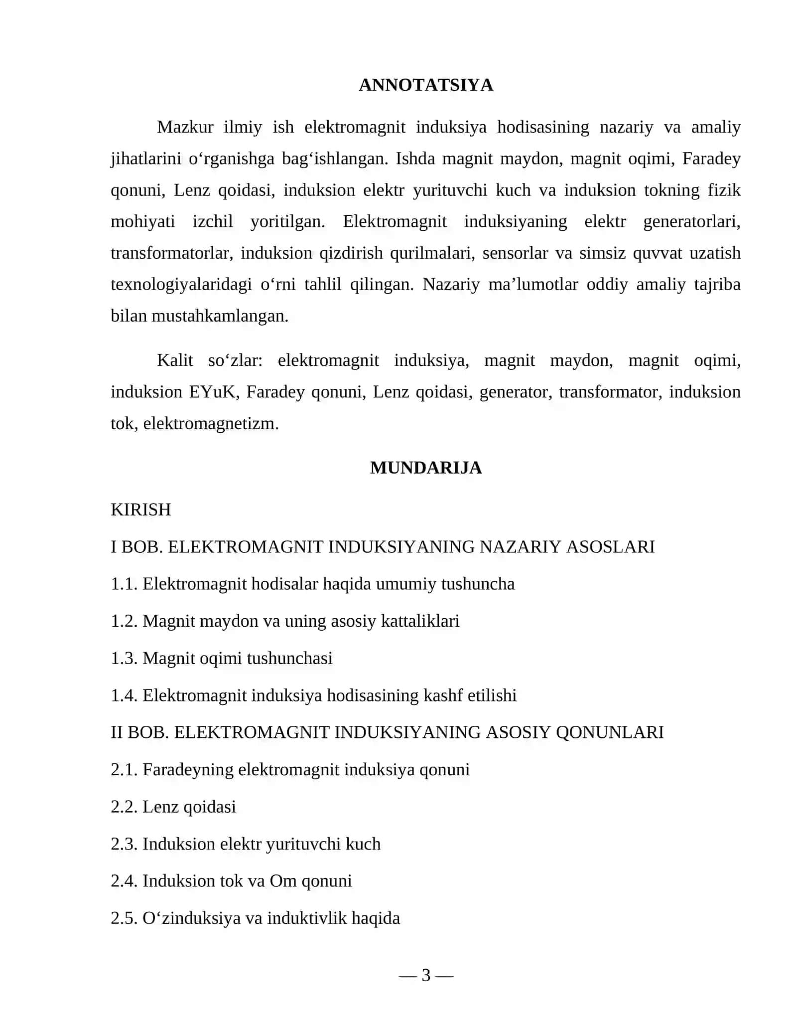 ELEKTROMAGNIT INDUKSIYA HODISASI VA UNING AMALIY QO‘LLANILISHI 3