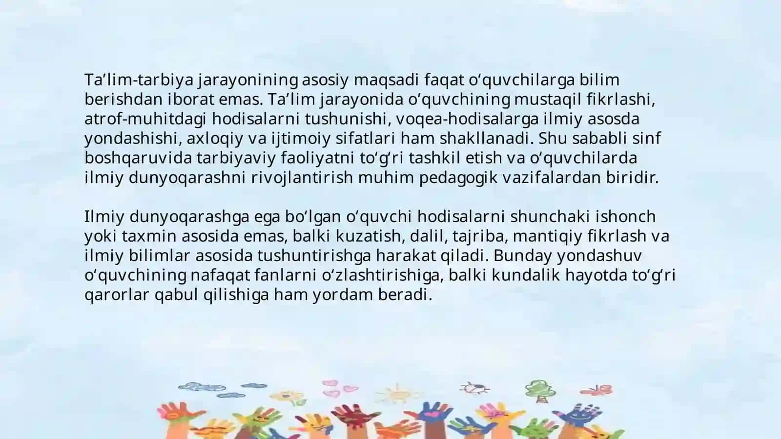 Tarbiyaviy faoliyatni tashkilotish va oʻquvchilarni ilmiy dunyoqarashni shakllantirish 3