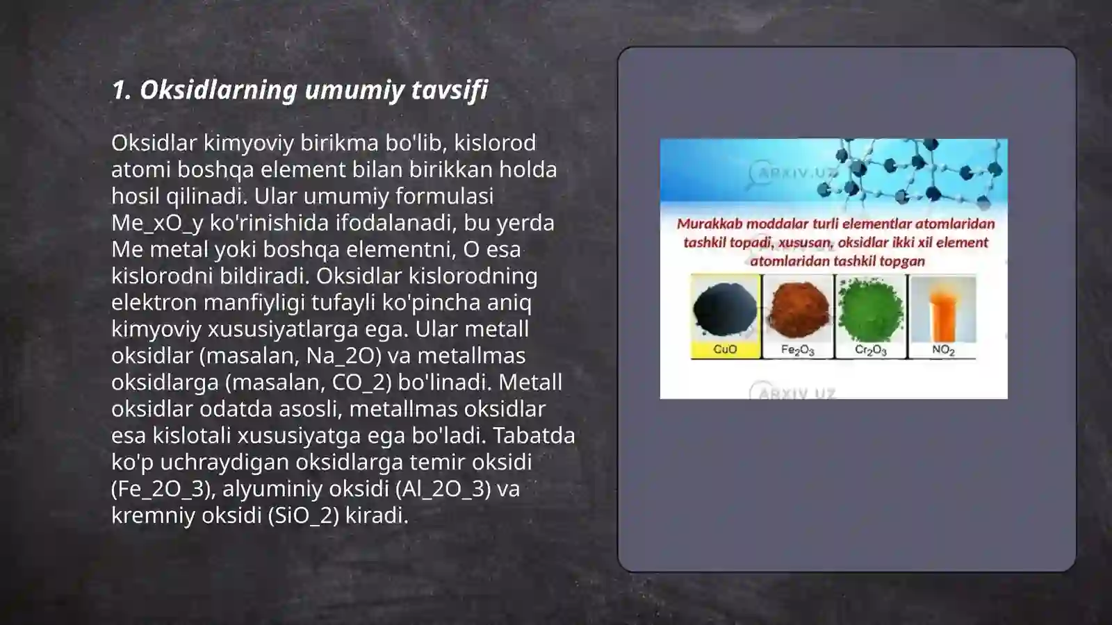Oksidlarning olinishi va kimyoviy xossalari 3