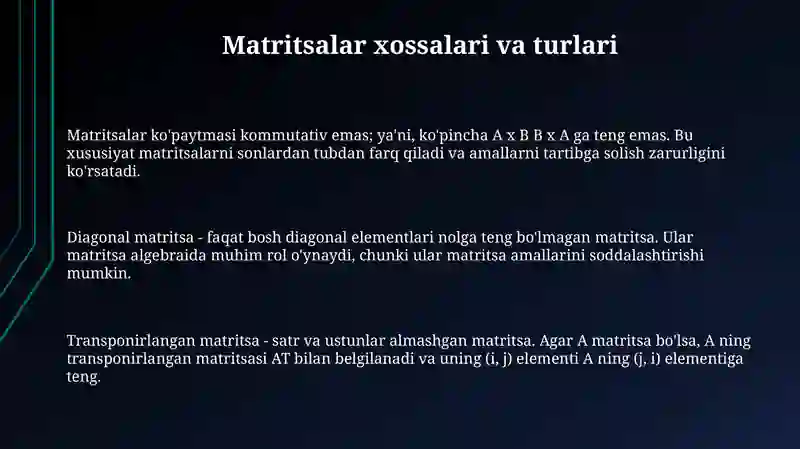 Matritsaning xossalari 3