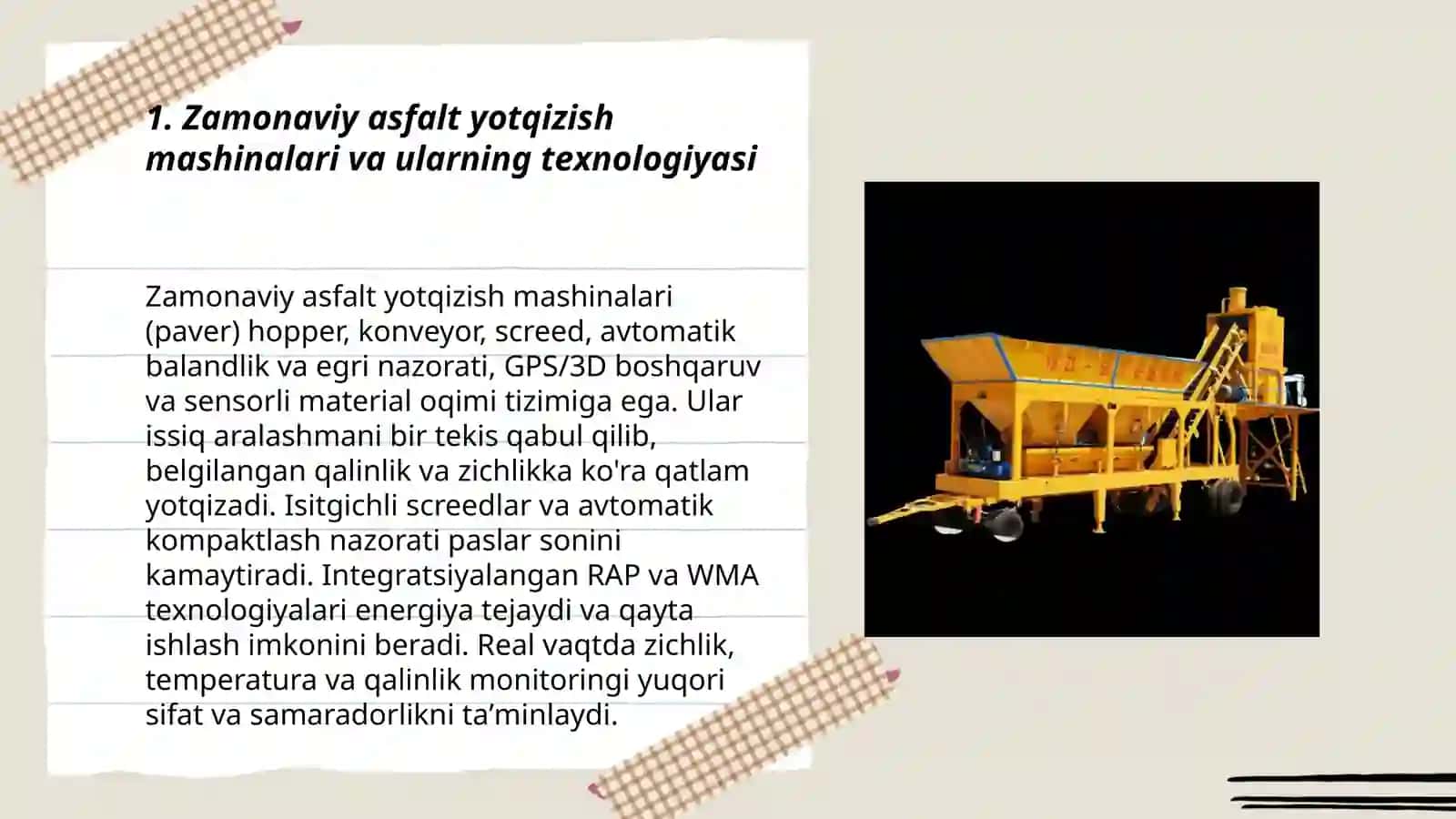 Mobil asfaltbeton ishlab chiqarish zavodlari: tuzilishi va imkoniyatlari 3