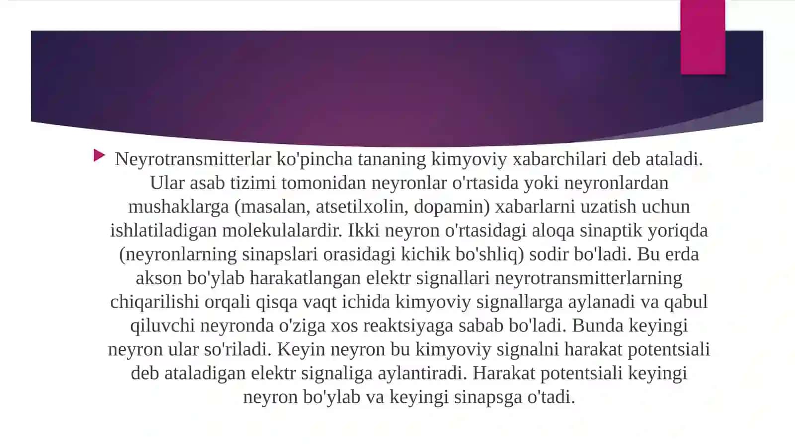 Neyromediatorlarbiosintezi, ahamiyati va kasalliklari 3