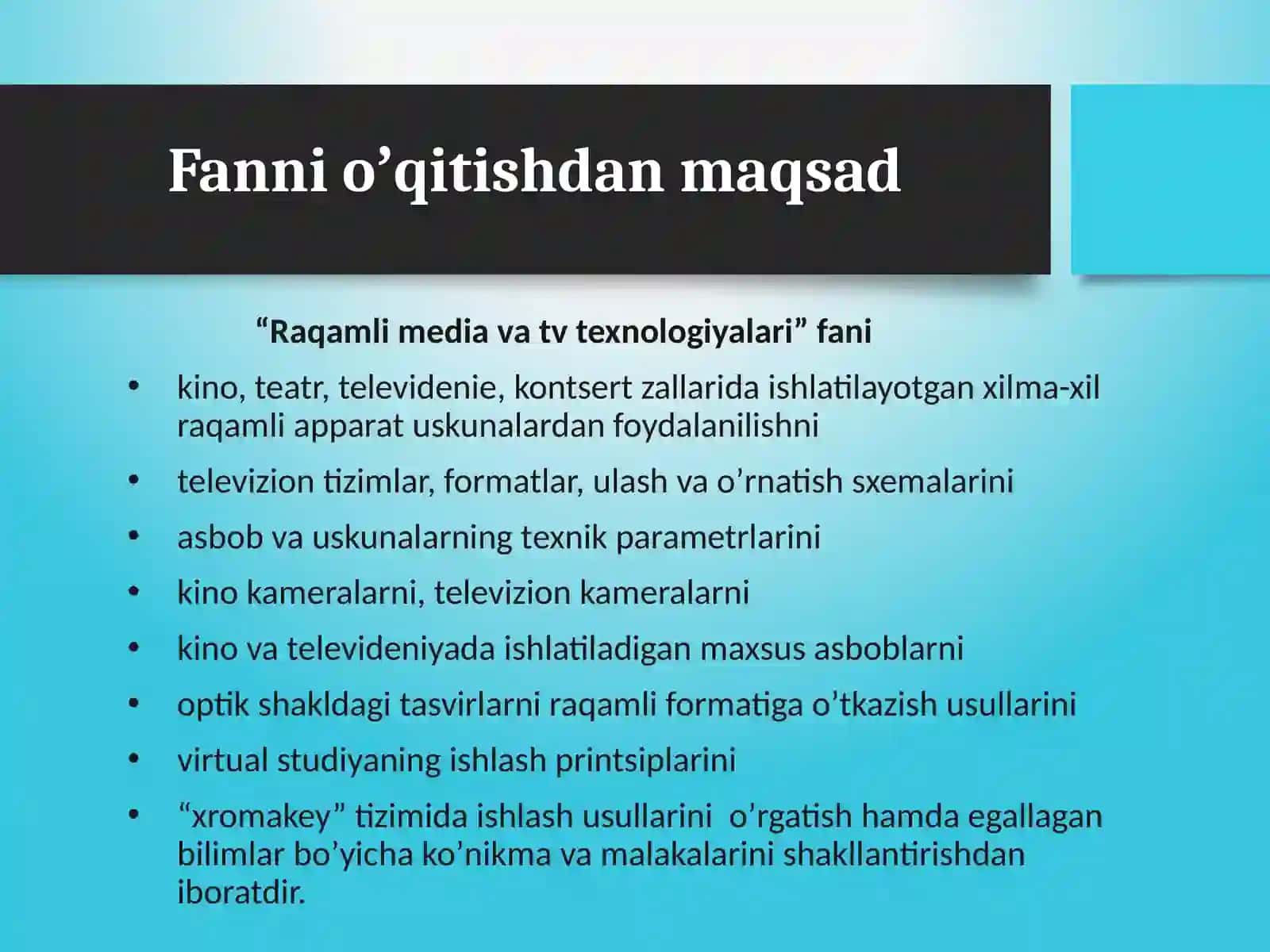 Raqamli media va TV texnologiyalari faniga kirish 3